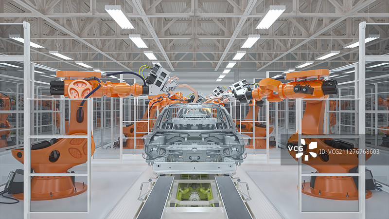 汽车工厂_工业机器人_流水线图片素材