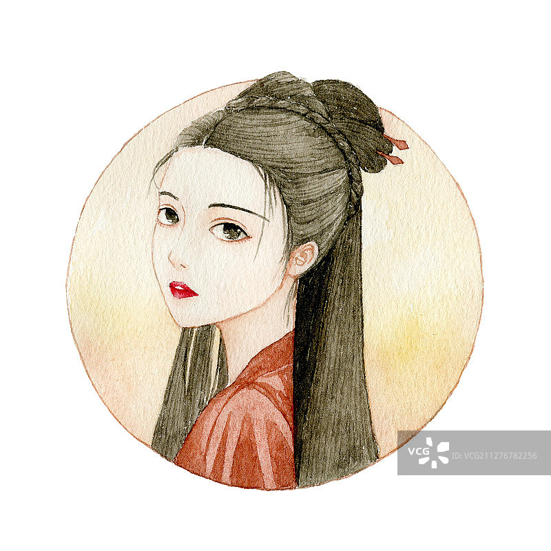手绘水彩插画 单独的少女女性头像图片素材