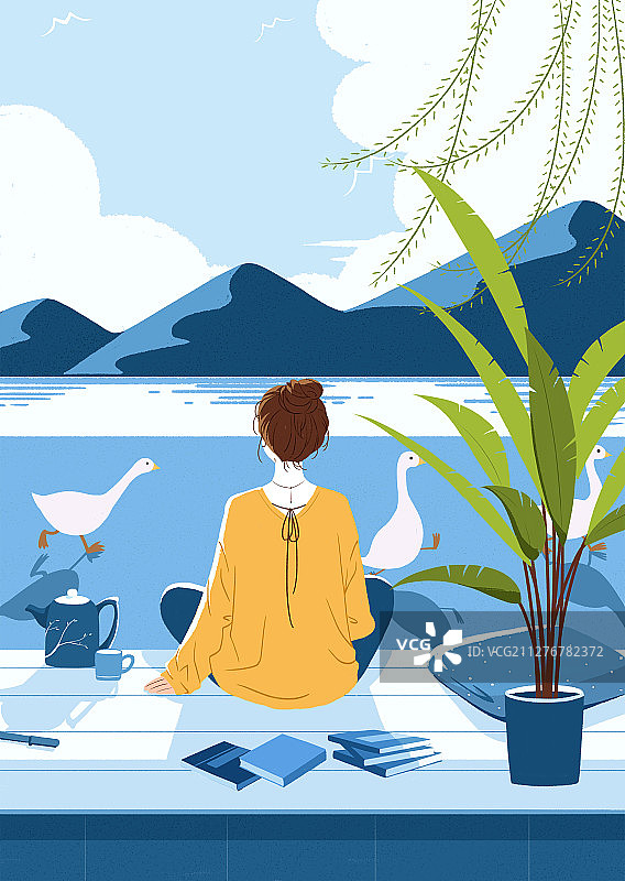 夏天女孩的背影图片素材