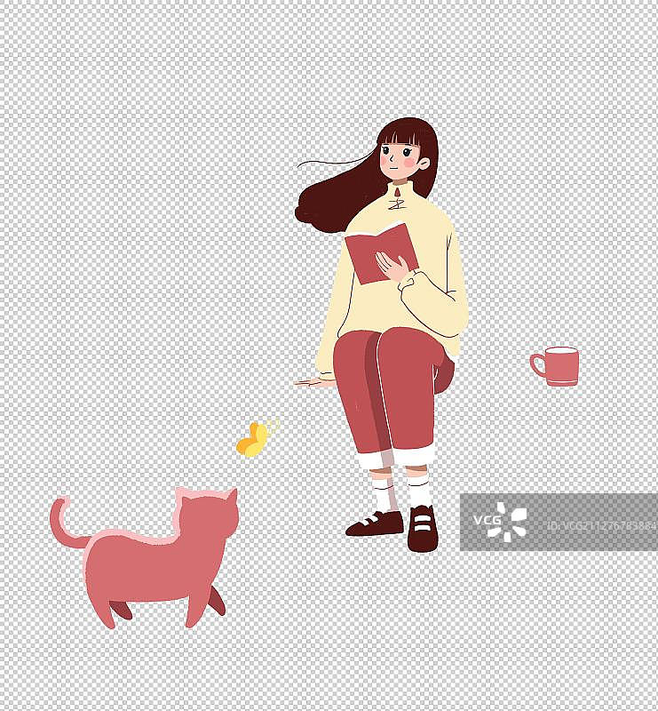 女孩和猫咪图片素材