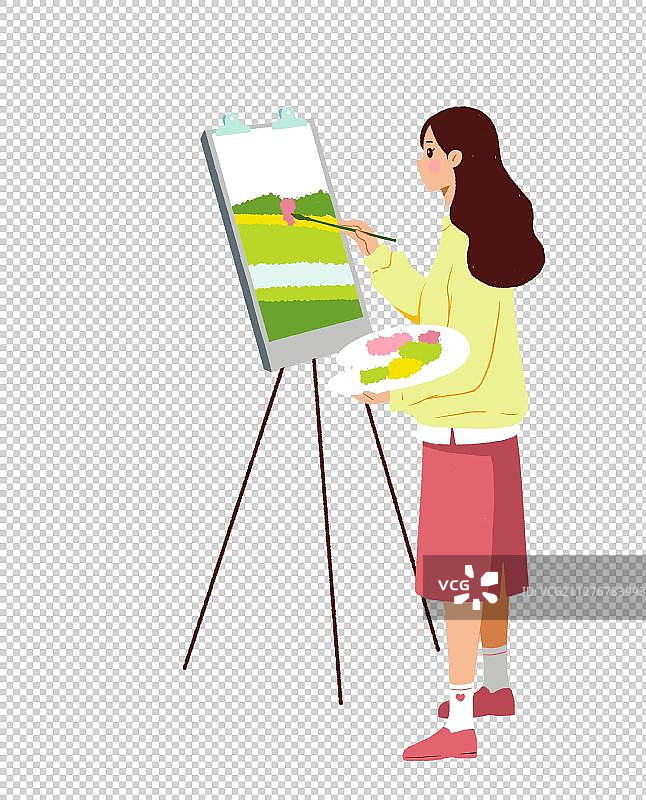 站在画架边画画的女孩图片素材