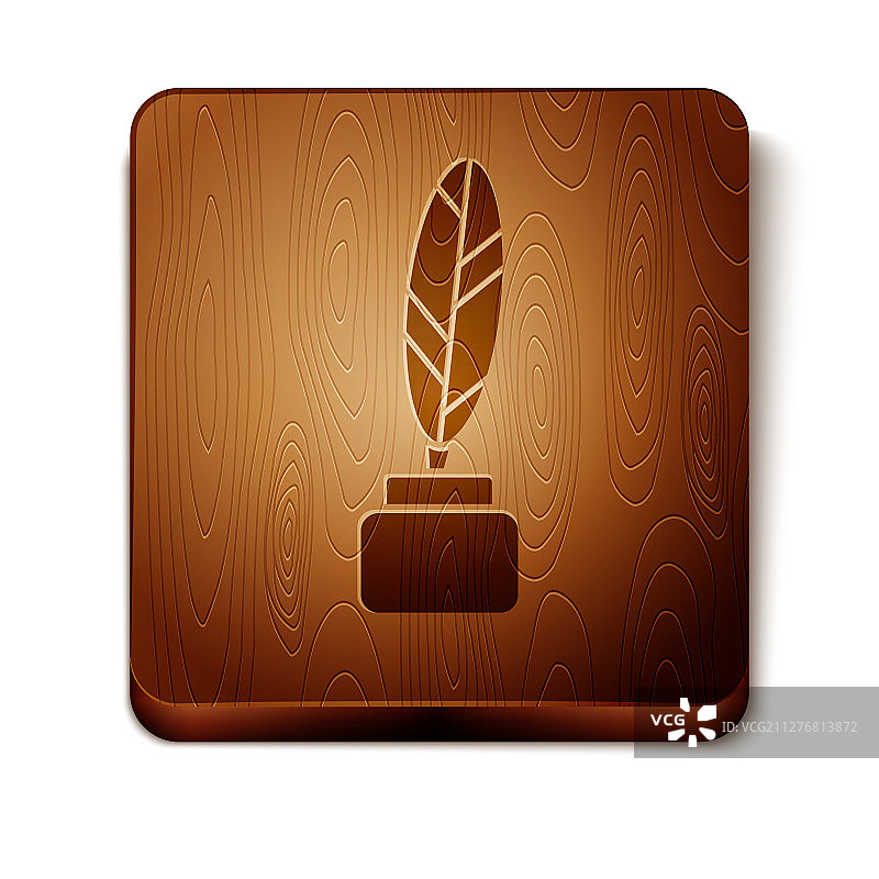 白色背景上孤立的棕色羽毛和墨水瓶图标图片素材