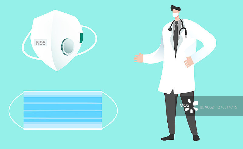 卡通手绘医生介绍口罩插画图片素材