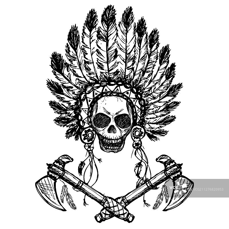 手持战斧的北美印第安酋长图片素材