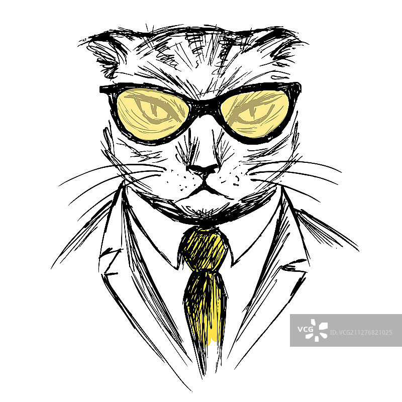 手绘时尚猫咪潮人画像图片素材