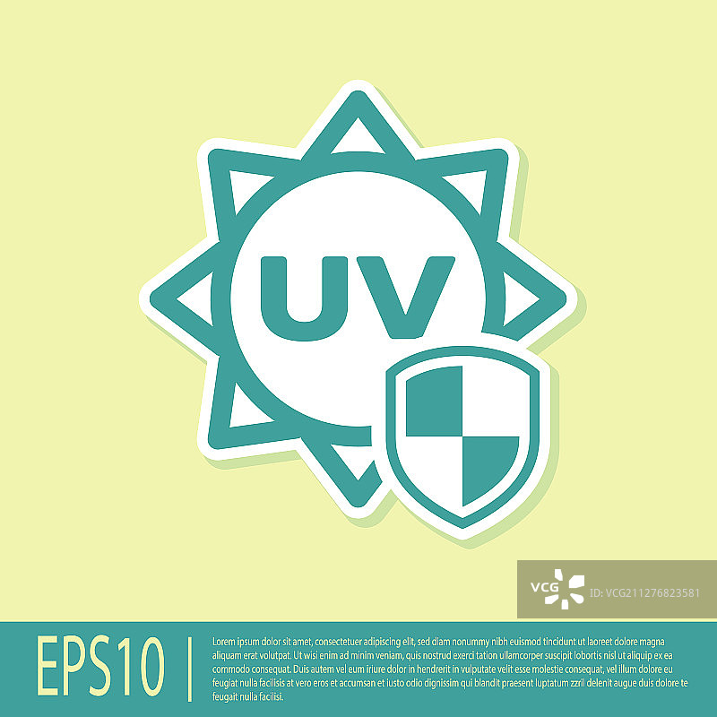 黄色背景上的绿色紫外线防护图标图片素材