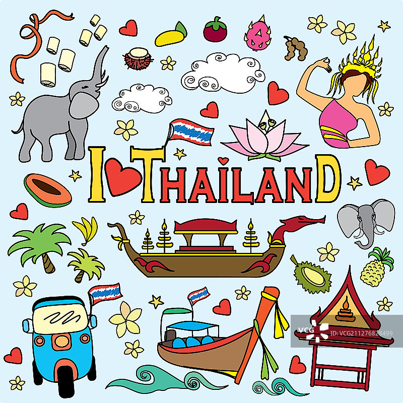 我爱泰国彩色图标和符号图片素材