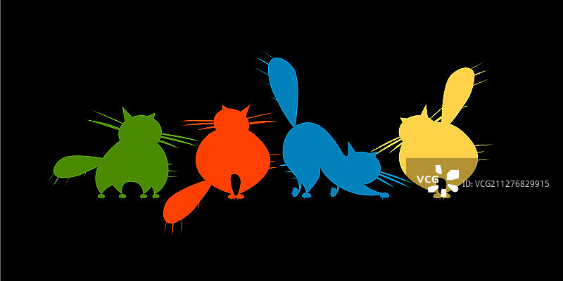 有趣的黑色剪影大猫家庭图片素材