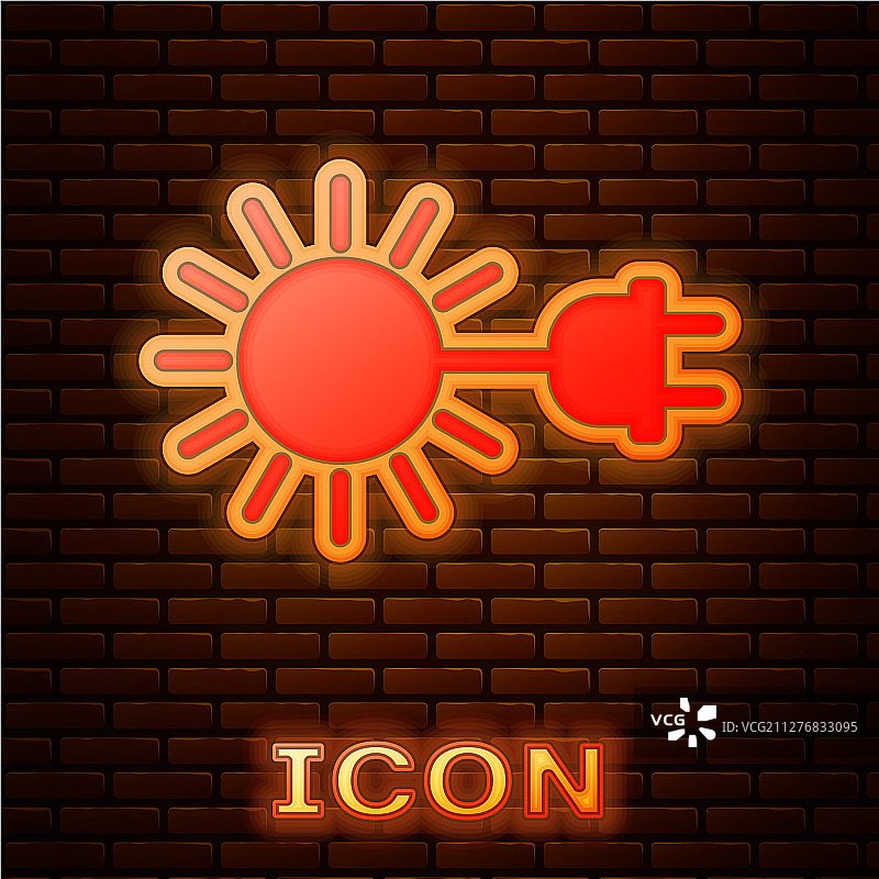 隔离的发光霓虹灯太阳和电插头图标图片素材