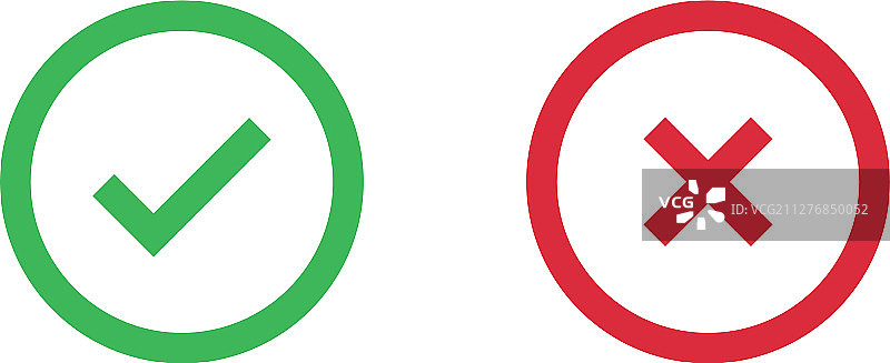 白色隔离背景上的对勾X符号图片素材