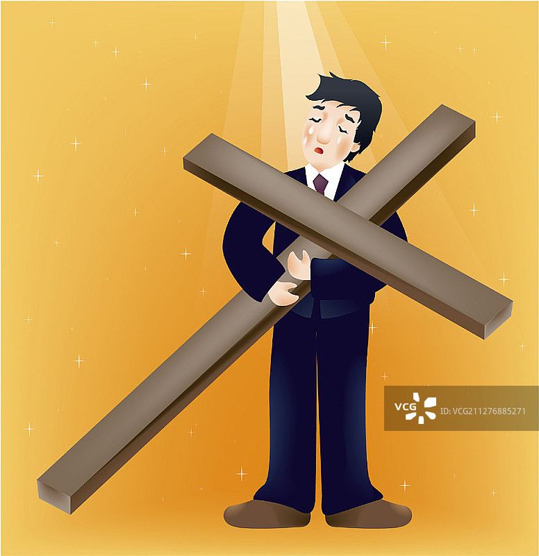 身穿西装的男人，带着大十字架图片素材