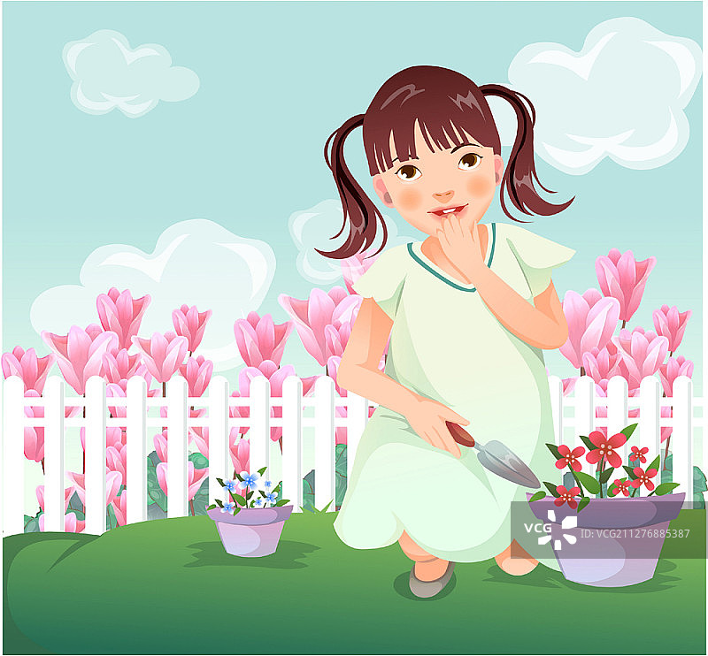 女孩种花图片素材