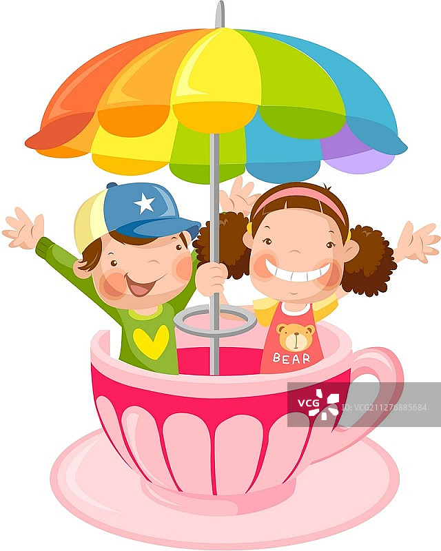 男孩和女孩在游乐园乘坐游乐设施图片素材