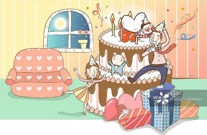家庭主题的彩色矢量插画图片素材