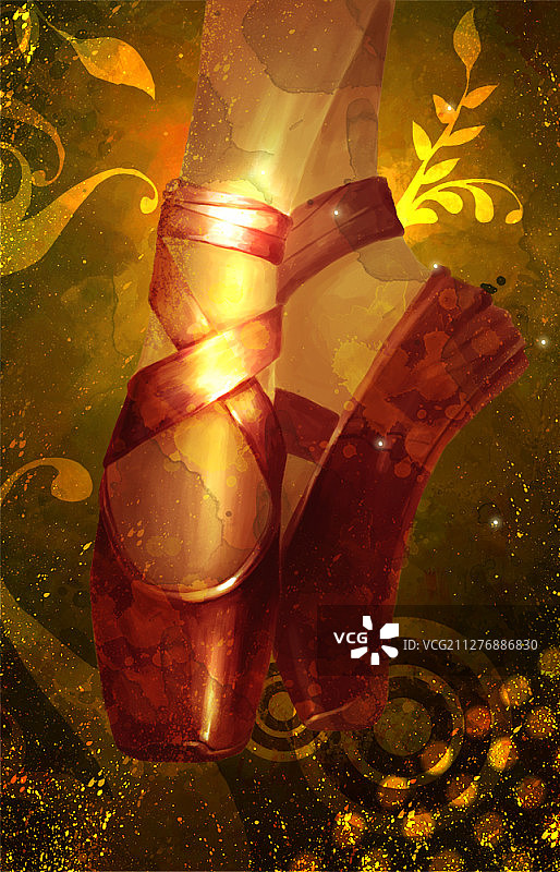 葡萄藤背景上的芭蕾舞鞋插画图片素材