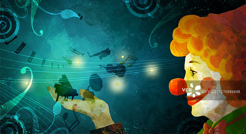 小丑拿着乐器背景插画图片素材