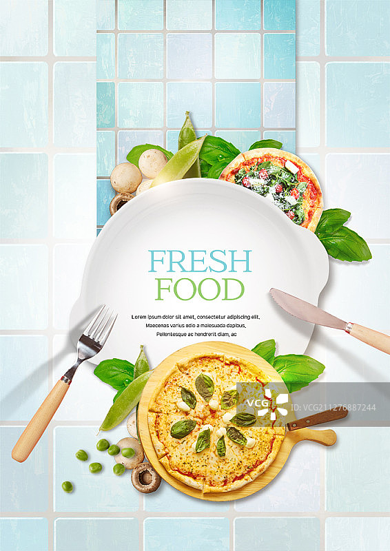 新鲜食物，含意大利披萨的数字合成图像图片素材