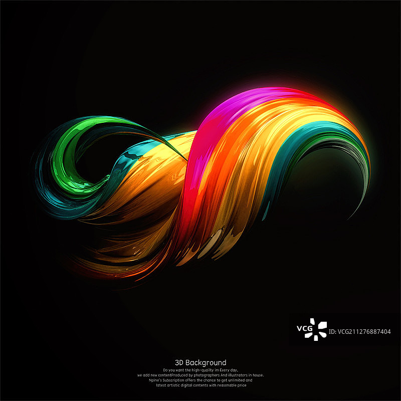 黑色背景上的彩色3D抽象图像图片素材