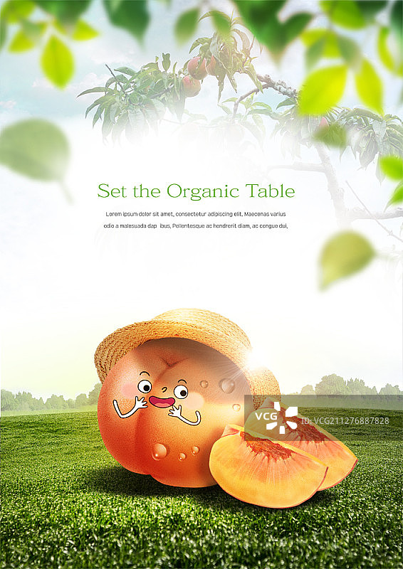 有机桃子卡通形象海报图片素材