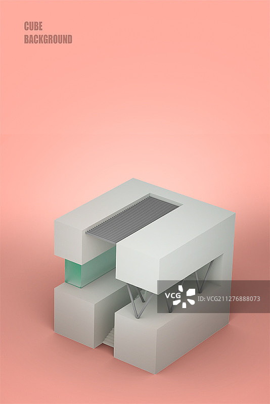 简约3D金属结构楼梯立方体图片素材