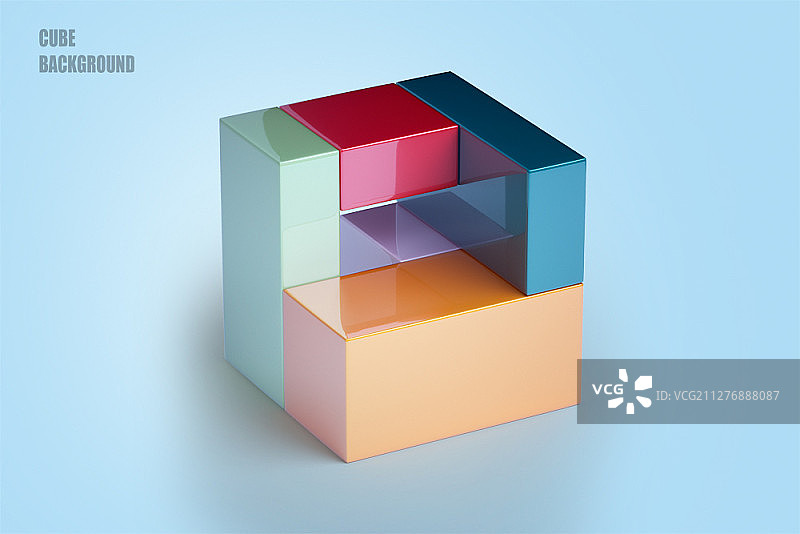 堆叠成立方体形状的彩色矩形3D立方体图片素材