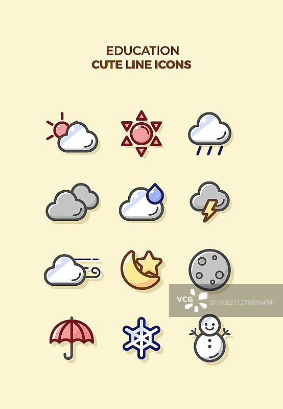 可爱的线条矢量图标图片素材