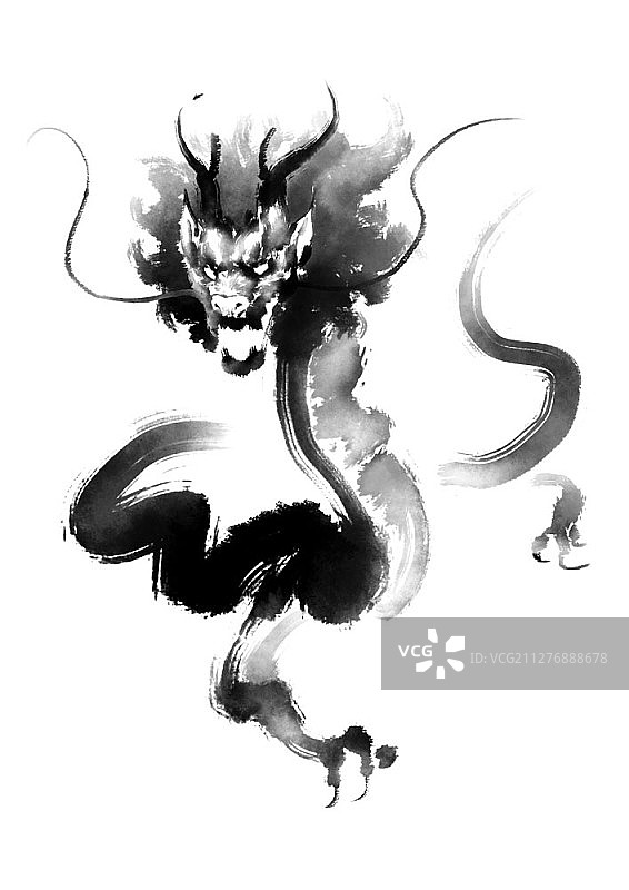 水墨画龙插画图片素材