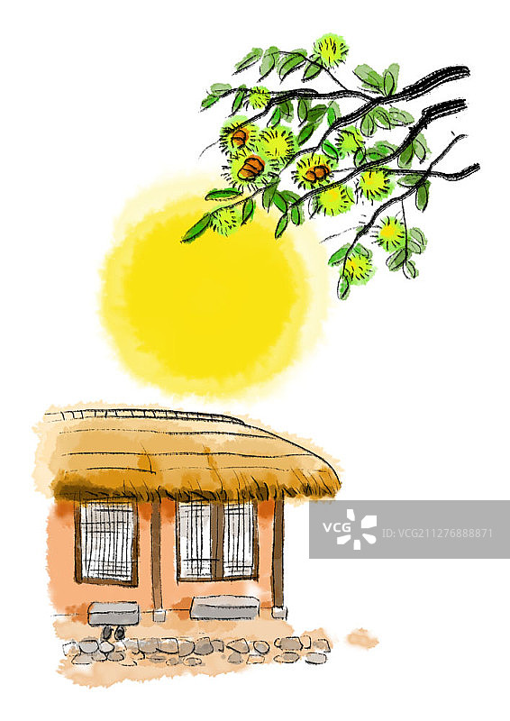 韩式小屋水彩插画图片素材