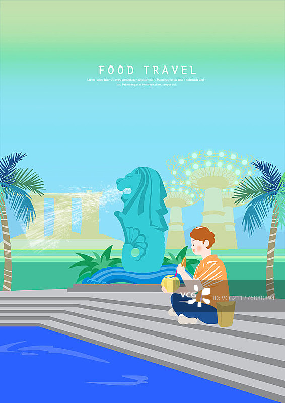 在新加坡喝椰子水的男人插画图片素材