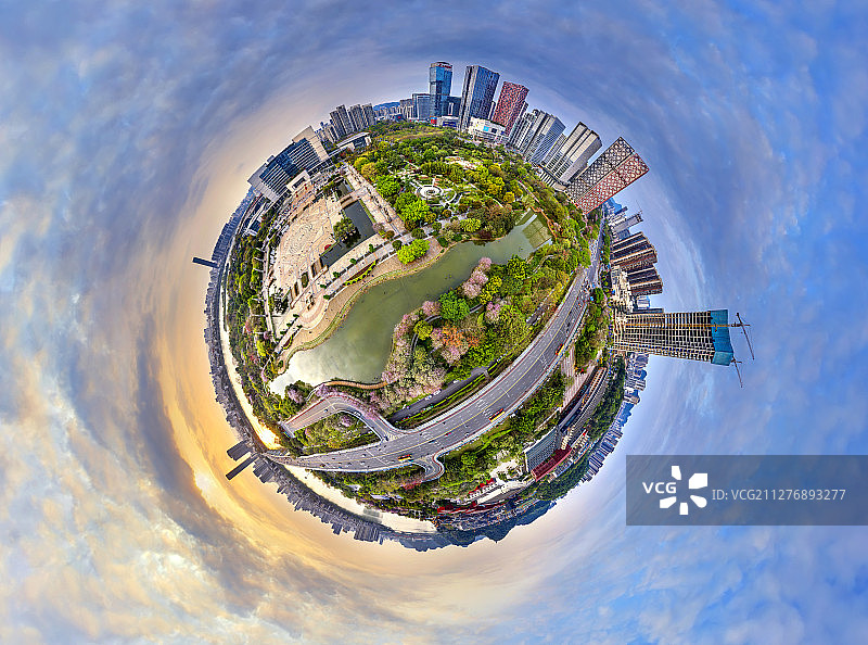 广西柳州市民广场河东CBD花季春色美景全景图片素材