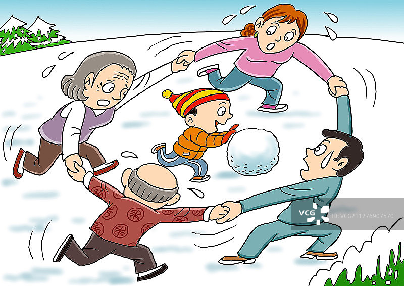 插画宝宝玩雪球图片素材
