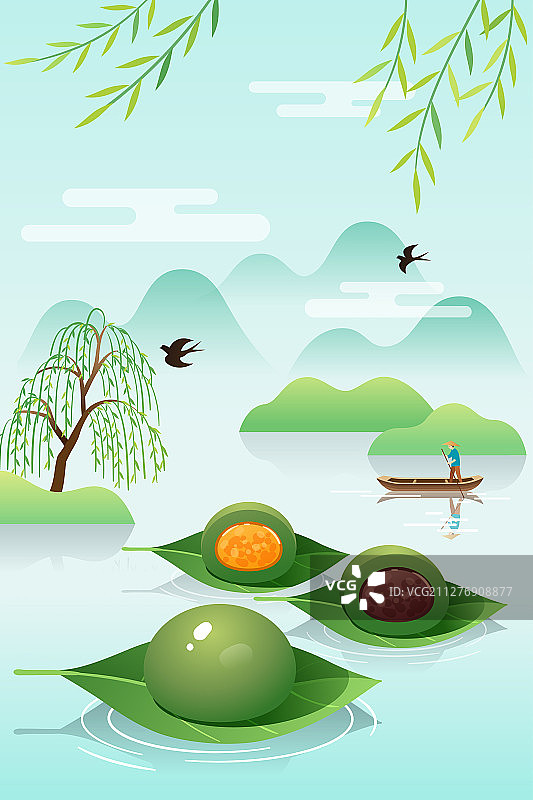 清明节三个青团漂浮在水上图片素材