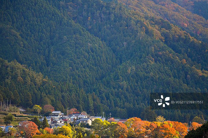 秋天山脚的村落图片素材