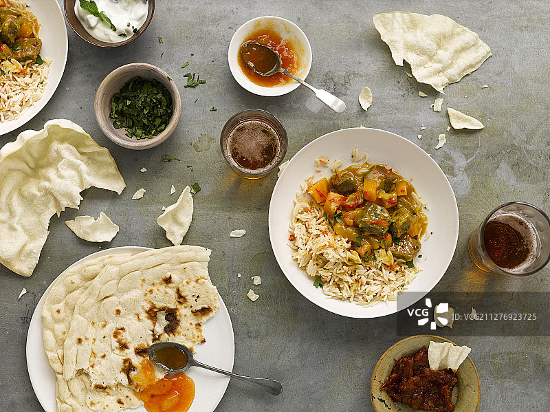 猪肉南瓜咖喱饭配无酵饼图片素材