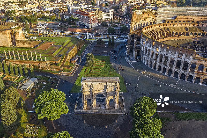 意大利 罗马斗兽场 君士坦丁凯旋门 航拍图片素材