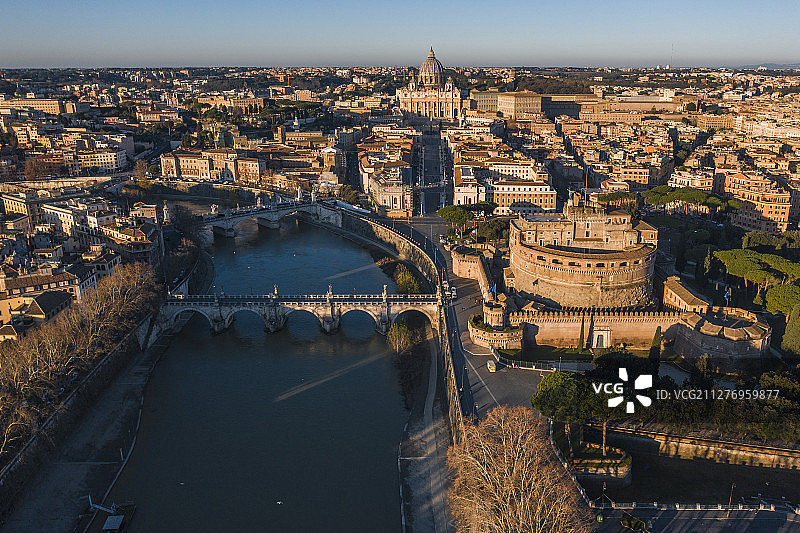 意大利 罗马 圣天使堡 圣天使桥 航拍图片素材