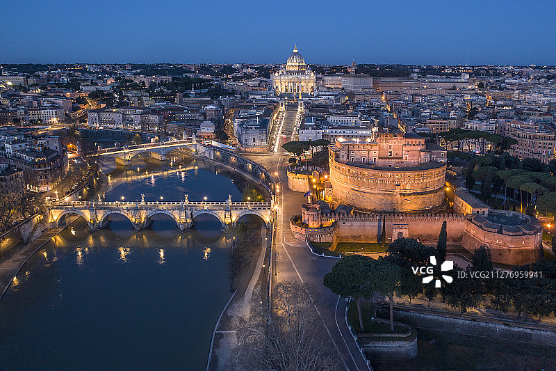 意大利 罗马 圣天使堡 圣天使桥 航拍图片素材