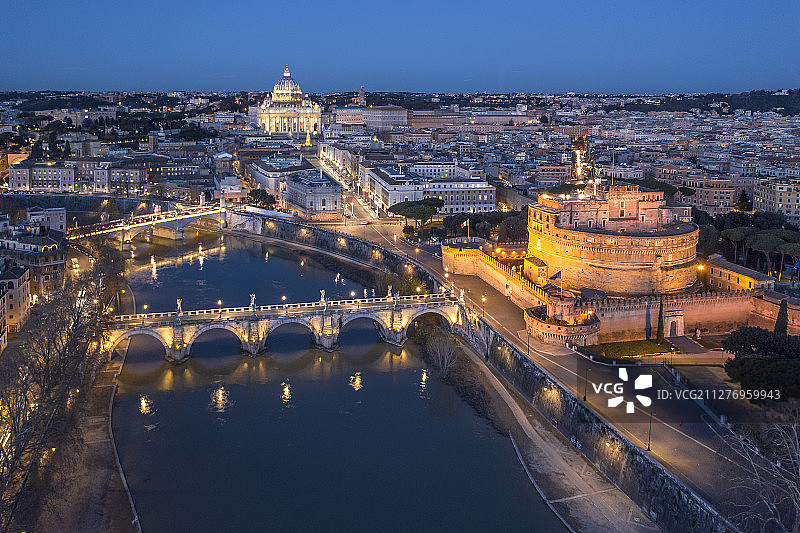 意大利 罗马 圣天使堡 圣天使桥 航拍图片素材