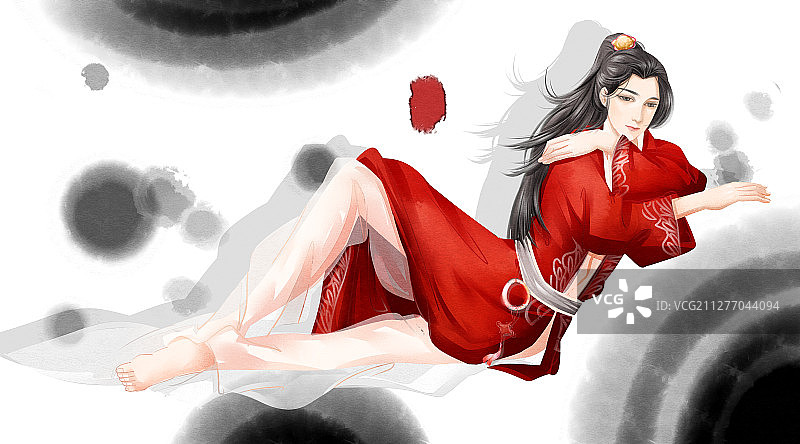 中国风武侠公子卧着插画图片素材