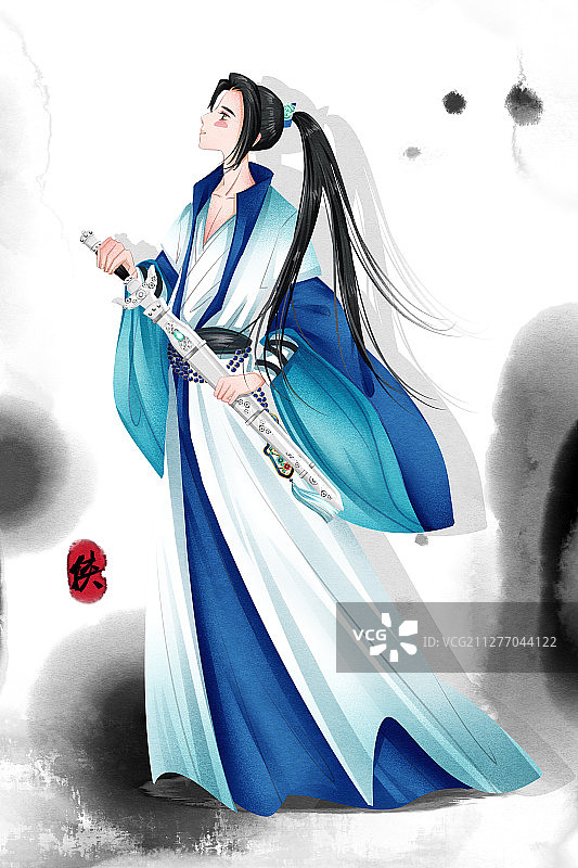 中国风武侠公子拔剑插画图片素材