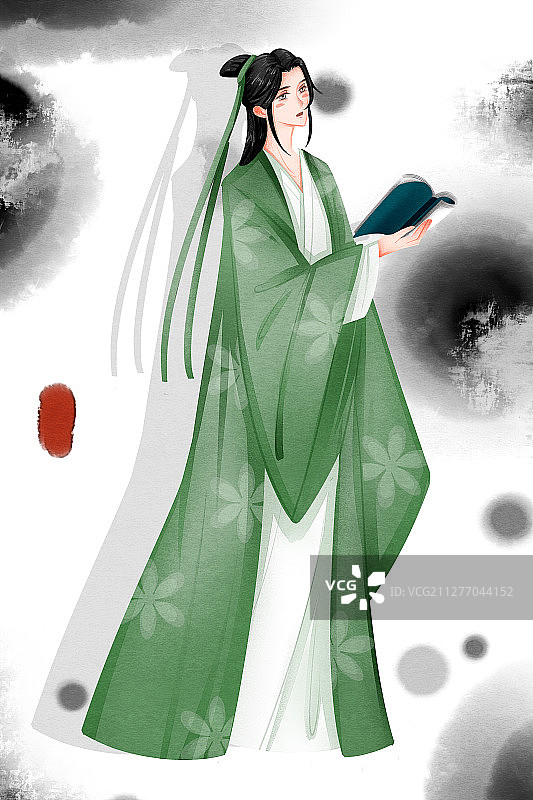 中国风武侠公子读书插画图片素材