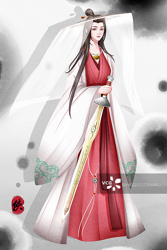 中国风武侠女性拿着剑插画图片素材