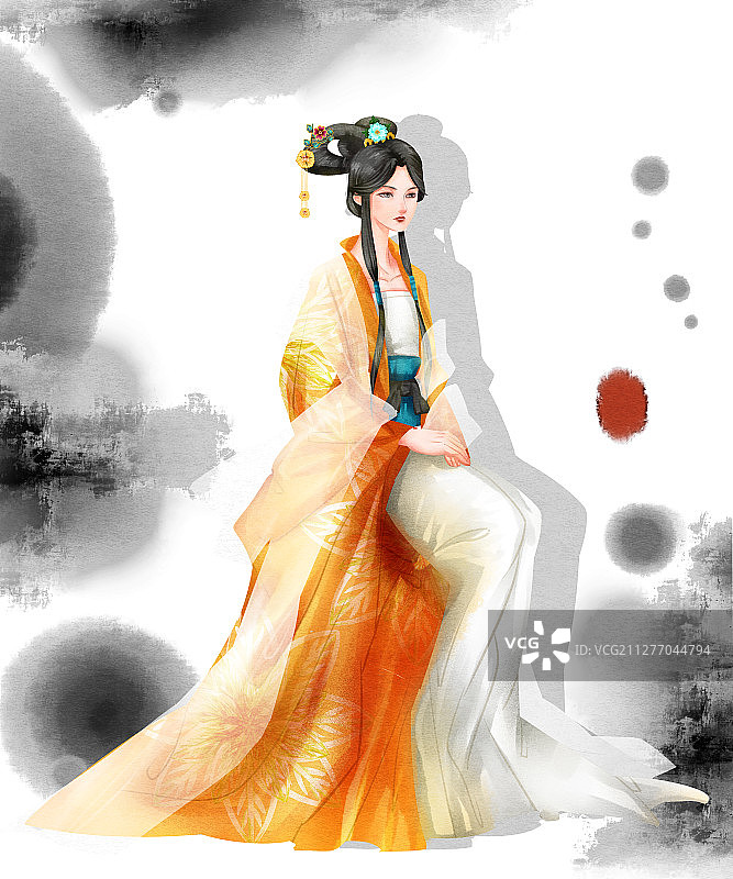 中国风古风女性坐着插画图片素材
