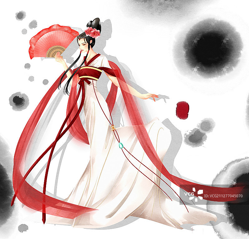 中国风古风女性跳舞插画图片素材