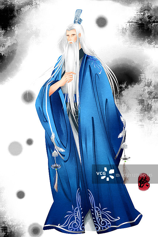 中国风古风男性道士站着插画图片素材