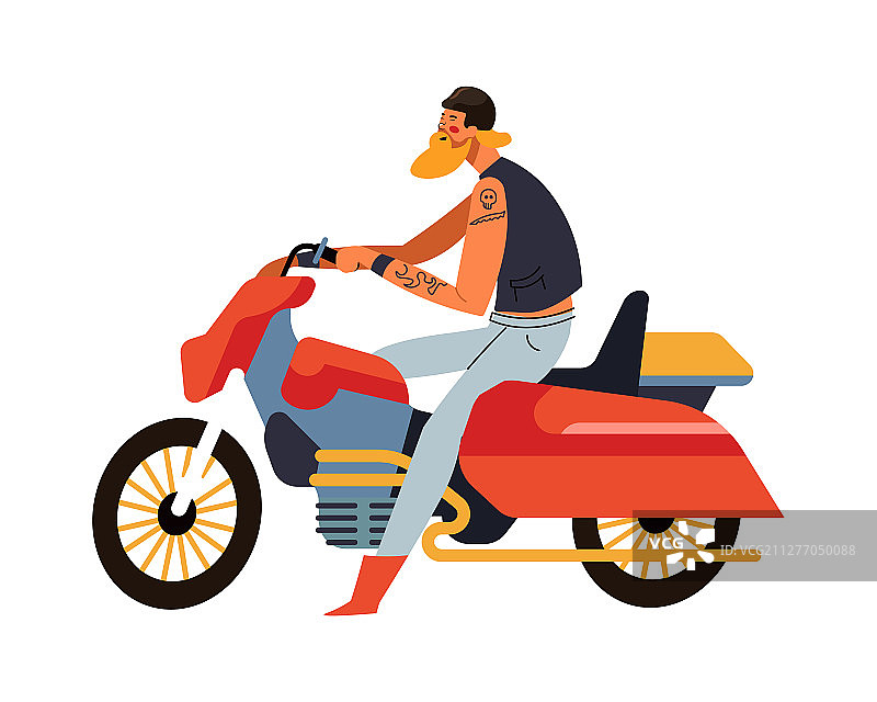 骑摩托车的男子（红色，侧视图）图片素材