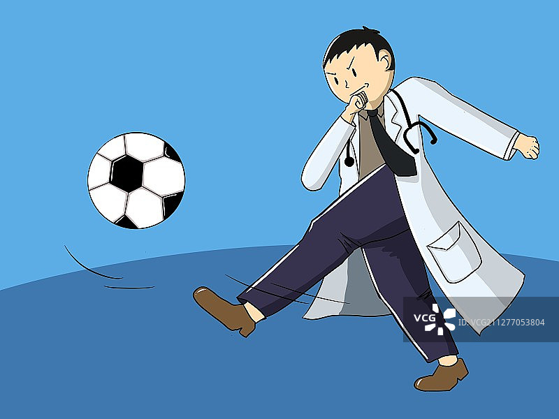 插画：踢球的大夫图片素材