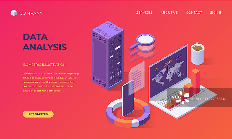 计算机数据分析着陆页图片素材