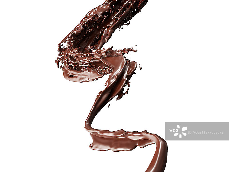 白色背景下流动的巧克力液体素材图片素材