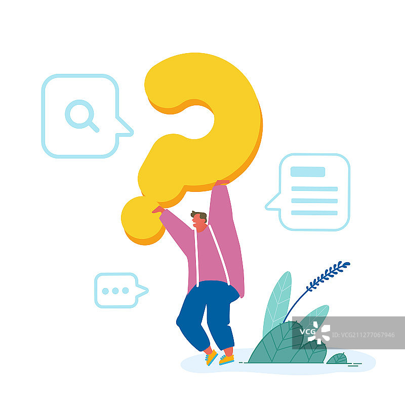 快乐的年轻人举着巨大的问号图片素材